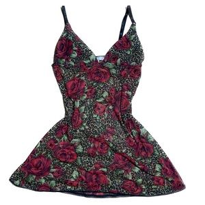 PASTEL PINK TAG VICTORIA SECRET ROSE AND CHEETAH PRINT SLIP LINGERIE DRESS !